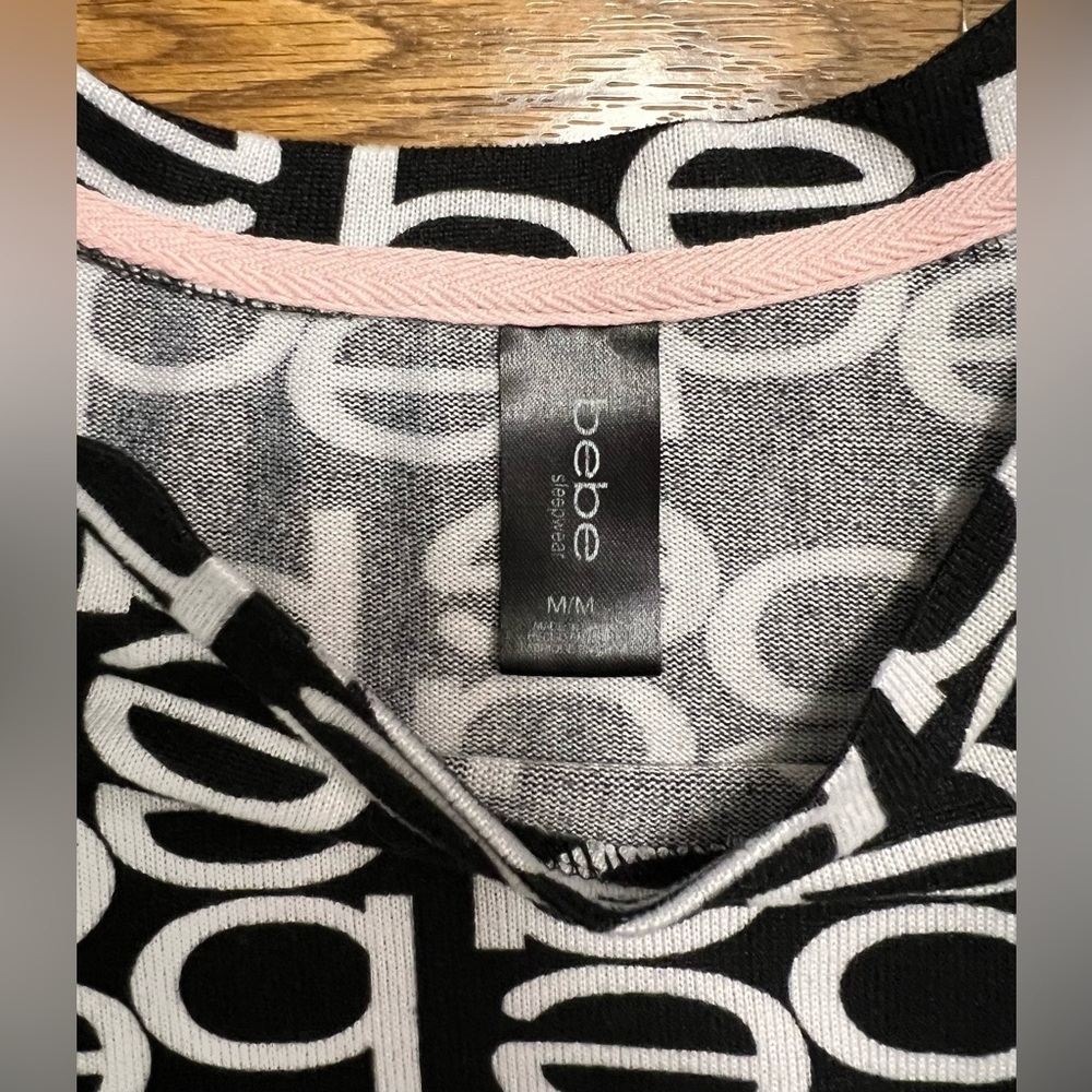 bebe logo black and white 2 piece PJ set shorts shirt soft lightweight Med EUC - Picture 4 of 6